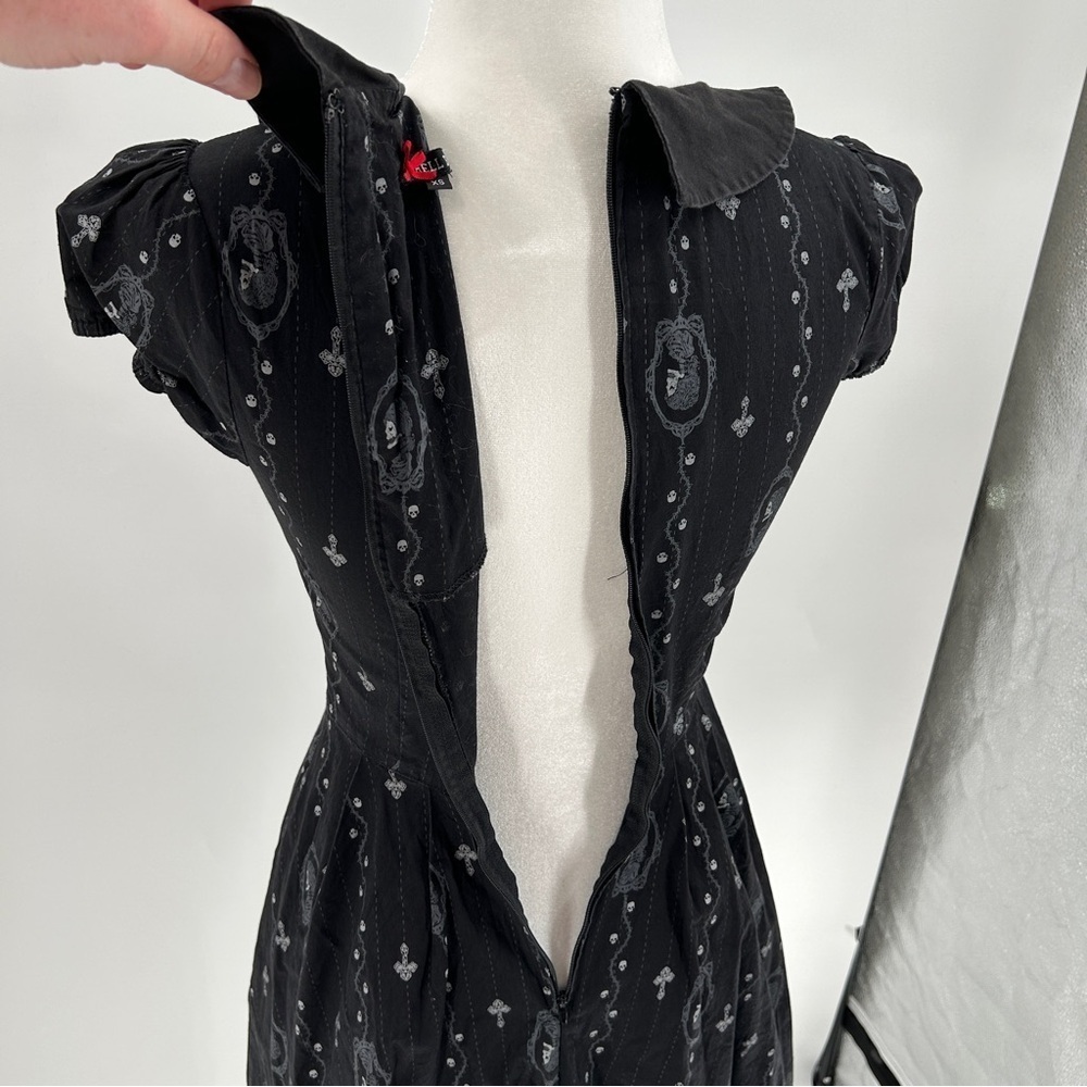 Hell Bunny Gemma Skull Cross Goth Cameo Collar Mini Black Dress Size XS - Picture 8 of 13